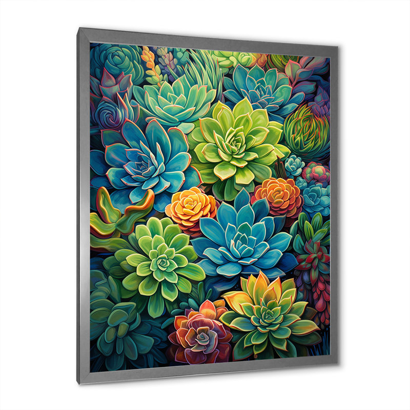 «Eugina Succulent Paradise I», reproduction sur toile, H 44 po x l 34 po x P 1,5 po, Cadre photo gris