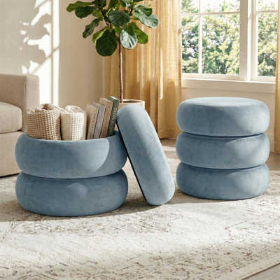 Modern Round Velvet Storage Ottomans (Set Of 2）