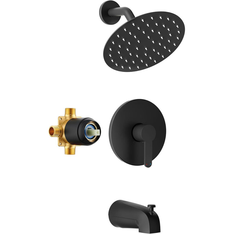 8 Inch Matte Black Shower Faucet Set – SUS304 Stainless Steel High Pressure Rain Shower Combo with Tub Spout
