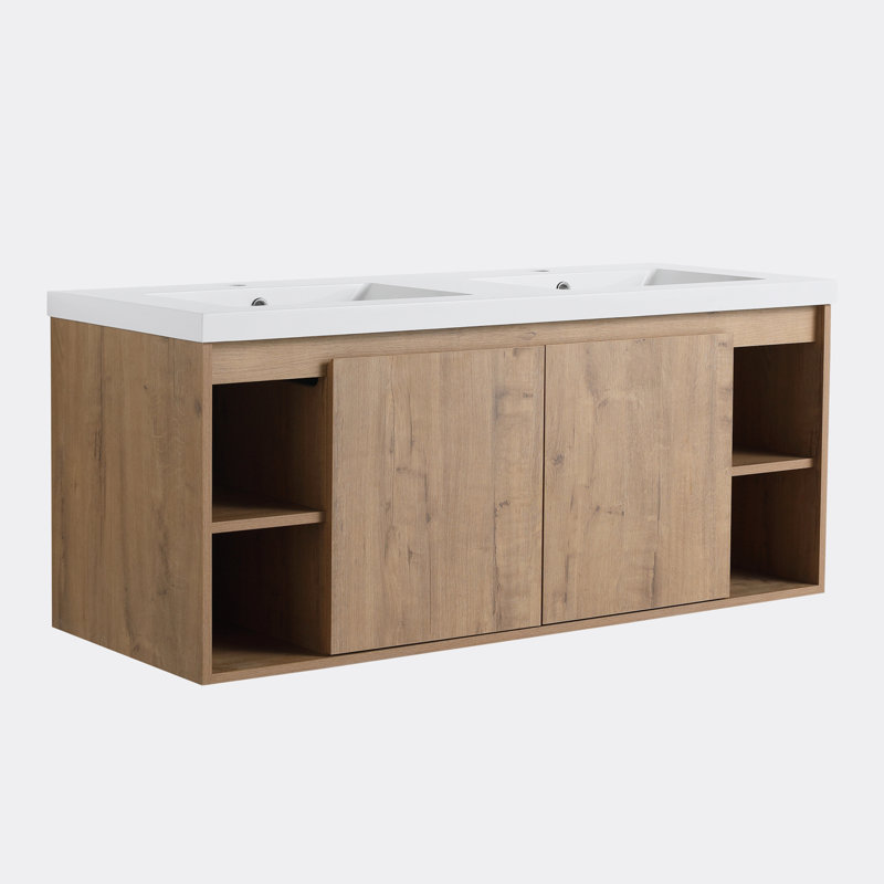 Meuble-lavabo double mural avec plateau en gel 47,60 po Maddan