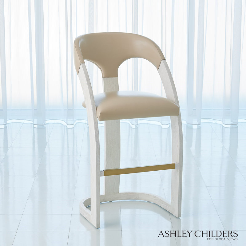 Antique Leather Delia Stool, Bar Stool (30" Seat Height), Beige/White