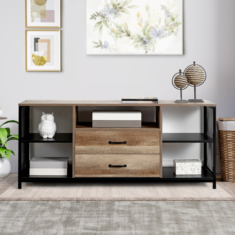 Industrial 2-Drawer TV Stand for TVs up to 60" Rustic Media Console with Storage