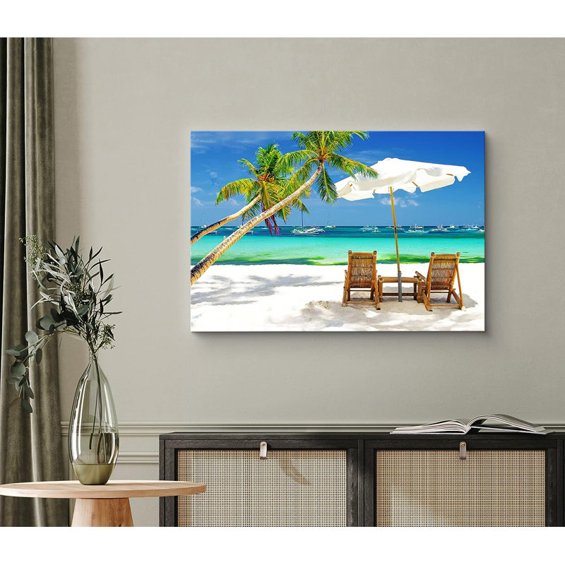 Nature tropicale sur la plage avec des bateaux, nature sauvage - photographie sur toile tendue, H 12 po x l 18 po x P 1,5 po