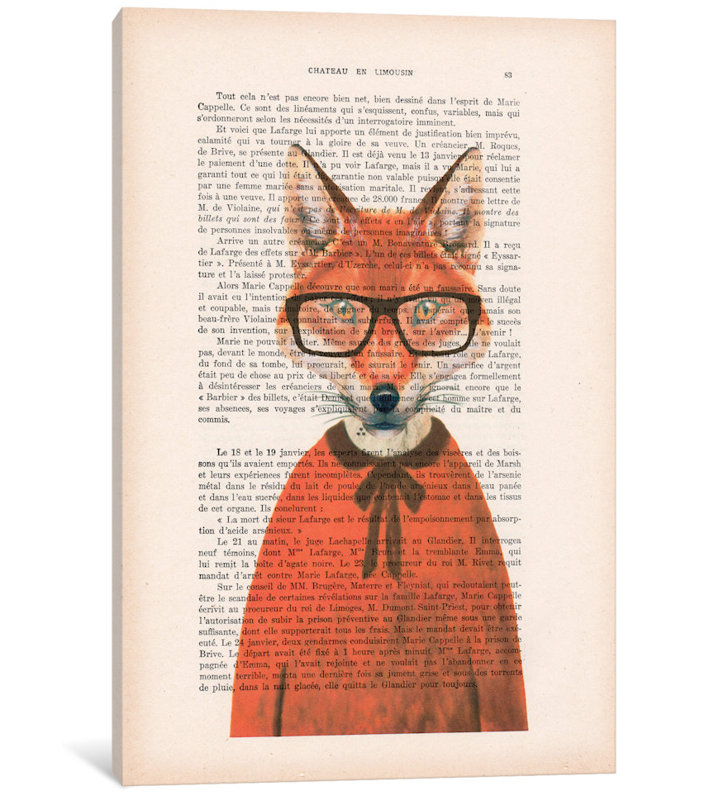«Vintage Paper Series: Clever Fox», impression sur toile, H 18 po x l 12 po x P 1,5 po, Toile tendue, Pas de tapis