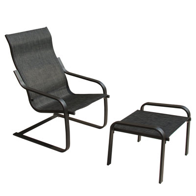 Outdoor Bistro With C Spring Chair & . Metal, Breathable Textile. Great For Porch, Deck, Yard, Garden. Dark Gray Preeminence Patio - Metal Frame Garden Quick Dry Textile, Mesh, Non-Skid Legs, Curved
