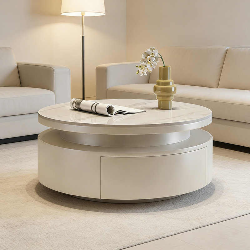 Table basse simple avec rangement, Blanc, Blanc / Gris