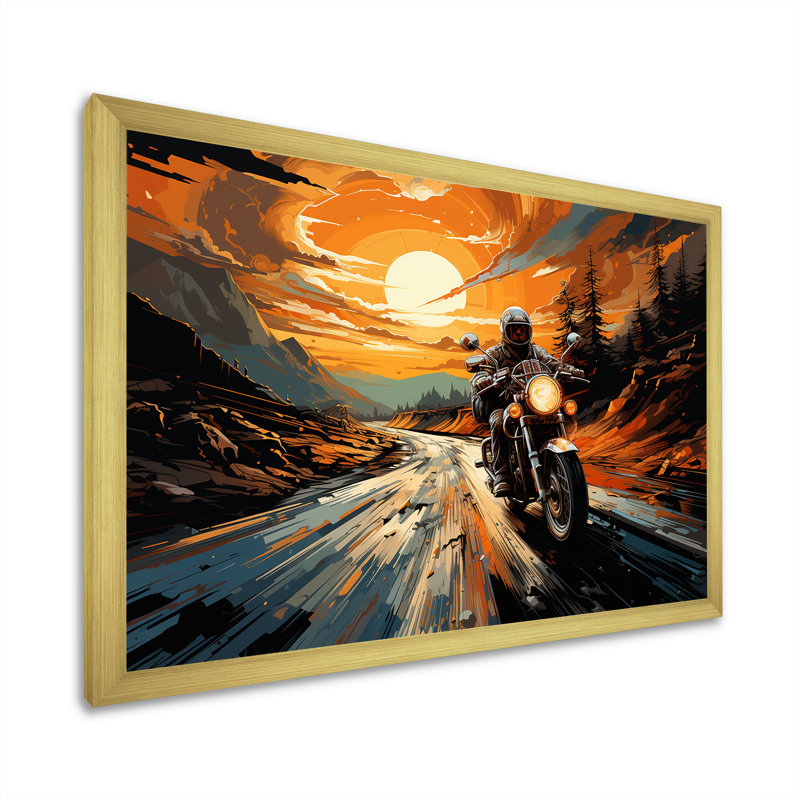 «Expressionist Moto Ride II», reproduction d'art sur toile encadrée, Cadre doré simple, H 24 po x l 32 po x P 1 po