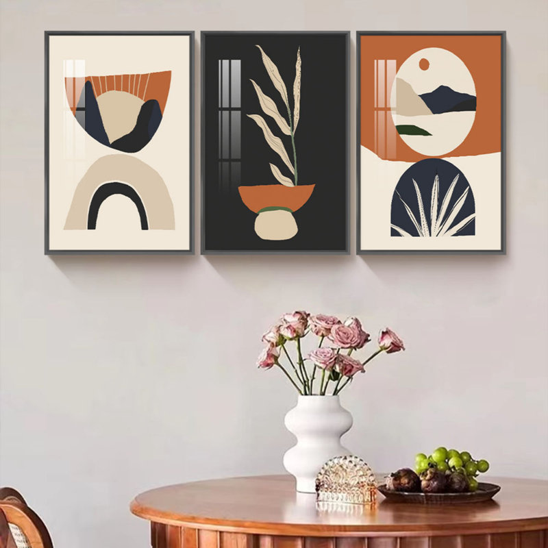"Modern Geometric Art", impression sur toile abstraite encadrée, 3 pièces, H 17 po x l 37 po x P 4 po, Cadre noir