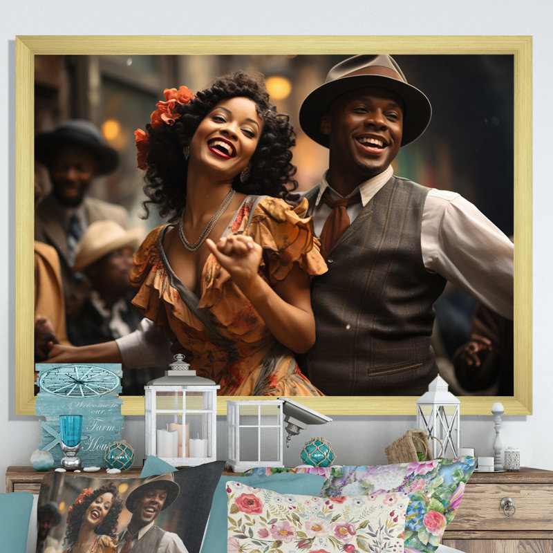 Jazz Harlem Renaissance II - reproduction sur toile, H 30 po x l 40 po x P 1,5 po, Cadre doré simple