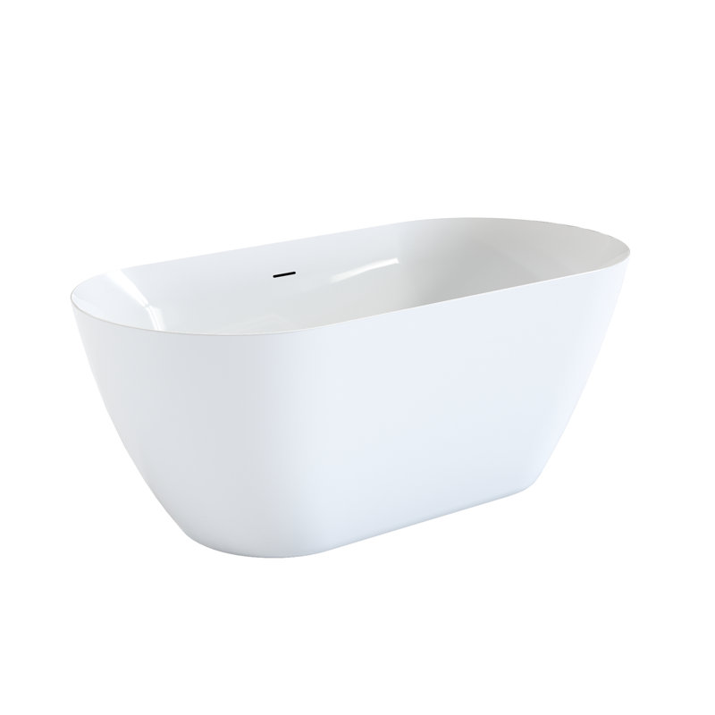 Oval 60" Glossy White Acrylic Freestanding Soaking Bathtub For Bathroom Spa, Featuring A Pre - Installed Drain & Overflow System, Adjustable Leveling Feet, And Non Porous High Gloss Finish Deep With