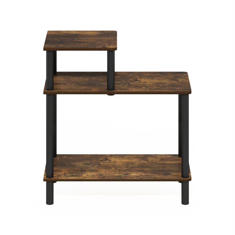Creekside 3-Tier Rectangular Sofa Side Table, End Table with Open Shelves, Amber Pine/Black