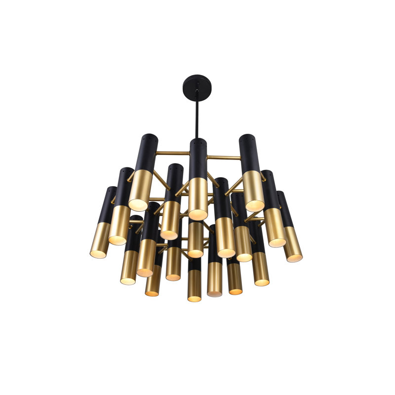 26" Matte Black & Satin Gold Chandelier for Dining Room, Living Room – 19-Light Transitional Design with E12 Bulb Base – LED Compatible, Dramatic Downlight – BACL Certified