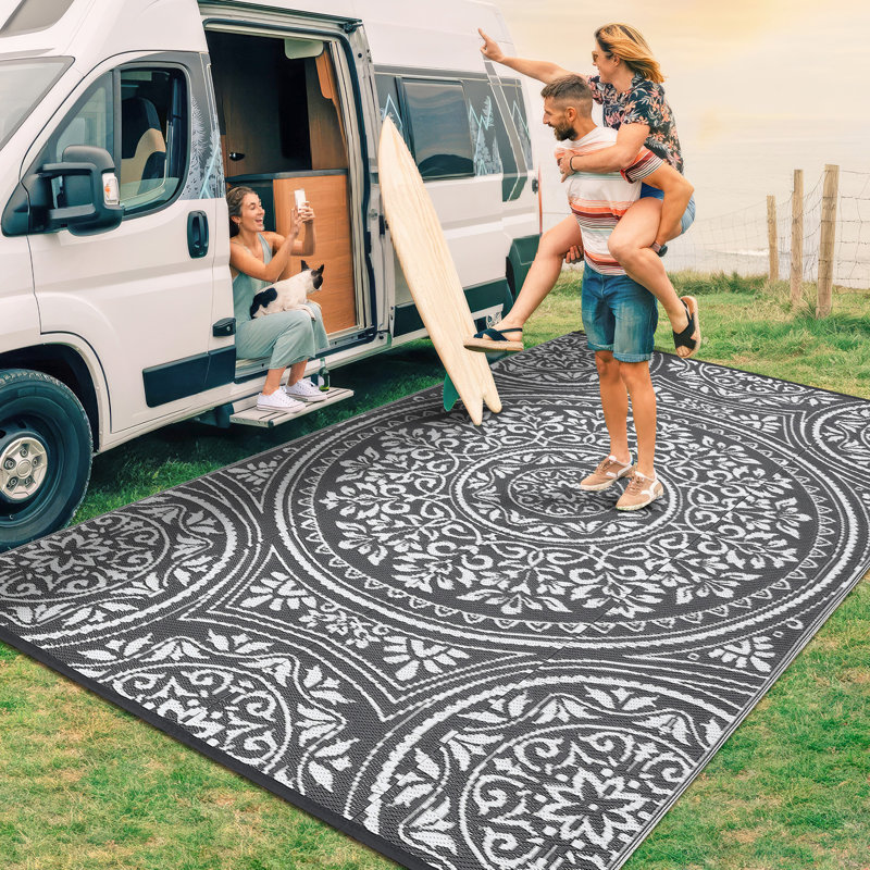 Tapis d'extérieur imperméable et réversible pour l'extérieur, Gris, Rectangulaire 8 pi x 10 pi