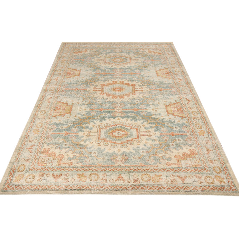 Distressed Homage Hand Knotted Wool Geometric Area Rug, Runner 3' x 8'