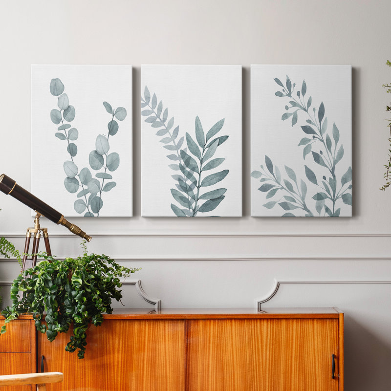 «Blue Botanical Wash I», ensemble de 3 reproductions sur toiles tendues, H 48 po x l 96 po x P 1 po