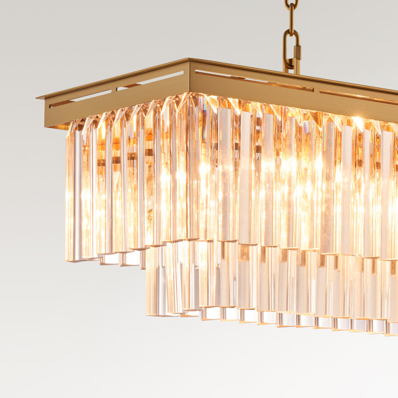 Lustre rectangulaire en cristal 12 lumières de luxe moderne de 12 po, Laiton brossé