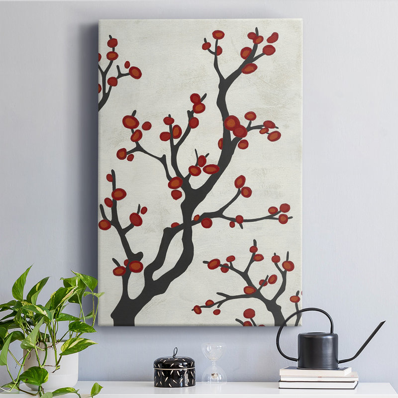 Red Berry Branch I, toile tendue avec châssis de qualité supérieure - prête à être accrochée