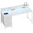 47 Inch White Fixed Home Office Desk, 4 Drawers + Storage Shelf with LED Light & Power Strip-873874426-873874427