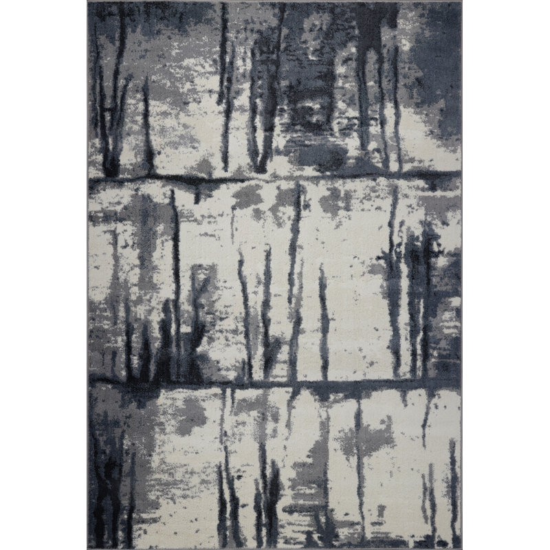 Gris abstrait/ivoire tapis décoratif Toronto, Rectangle 3 pi 11 po x 5 pi 7 po