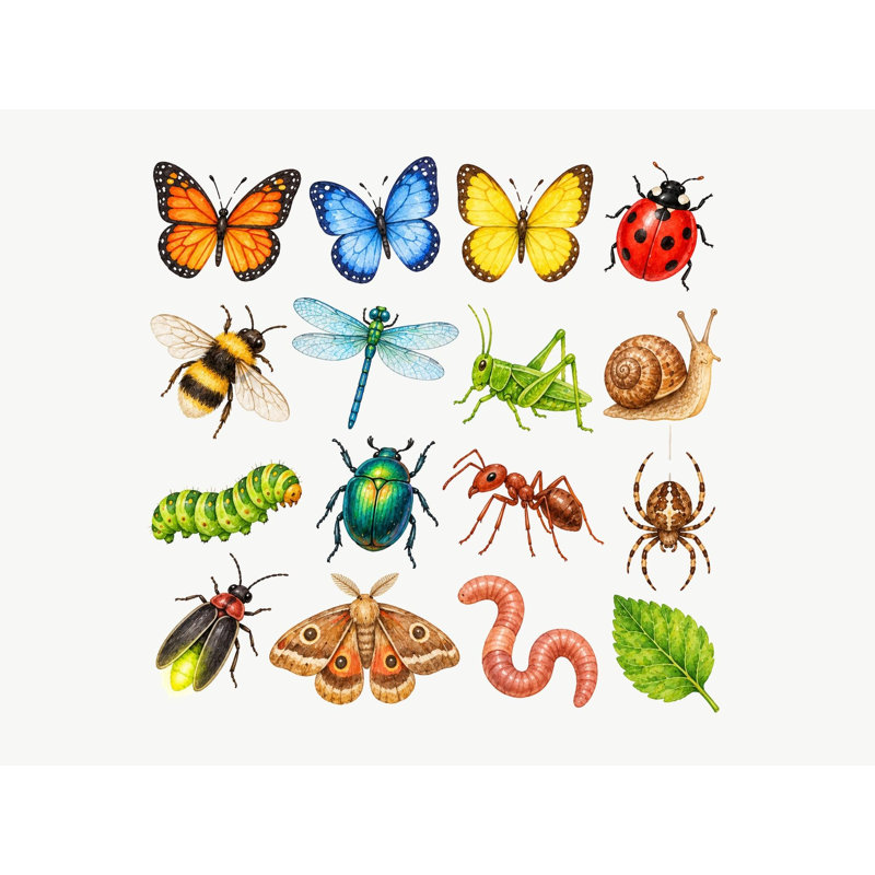 Bug And Insect Wall Decals, Set of 16 Peel and Stick Nursery Wall Stickers, Satin Finish Removable Kids Room Wall Art, 20"W x 20"H (50 x 50 cm)