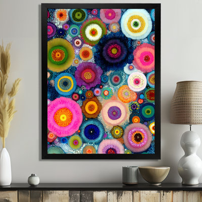Vibrant Flower Wall Horizon - Abstract Fractal Large Wall Art, Pink Abstract Framed Canvas Art Print