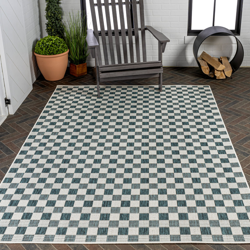 Tapis intérieur / extérieur turquoise / crème Aimee, Rectangle 5 pi 3 po x 7 pi 7 po