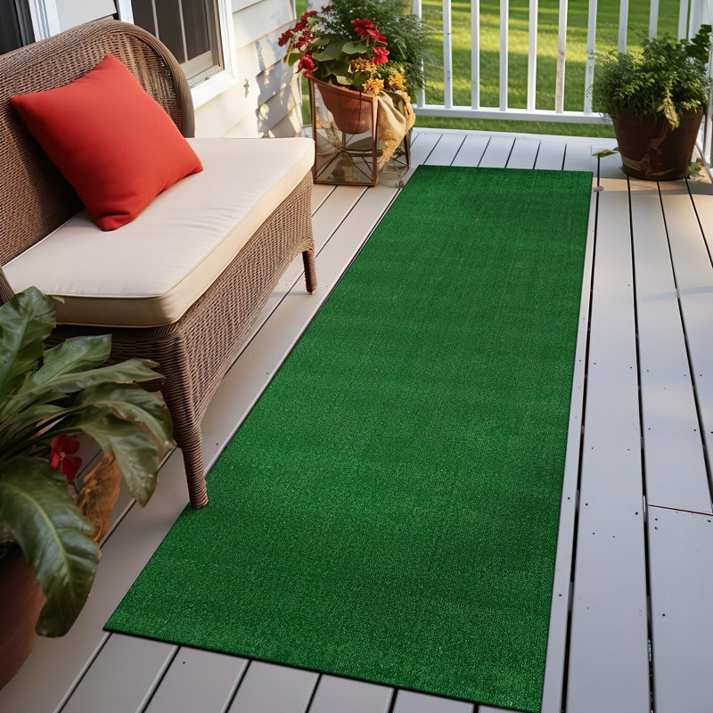 Artificial Turf Solid Grass Indoor Outdoor Area Rug, Runner 2'7" x 12'