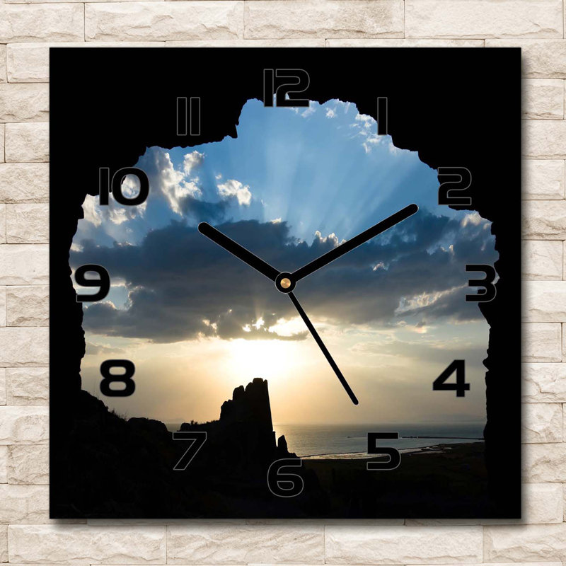 Glass Wall Clock, Black/Blue/Yellow