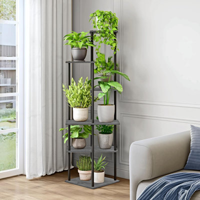 6-Tier Plant Stand Indoor Outdoor Metal And Wood Plant Shelf For Multiple Flower Pots Corner Display Tall Plant Holder For Living Room Balcony Bedroom by Latitude Run
