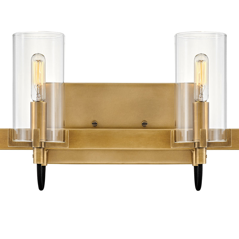 Ryden 4-Light Bath Vanity Fixture with Clear Cylindrical Shades, Heritage Brass
