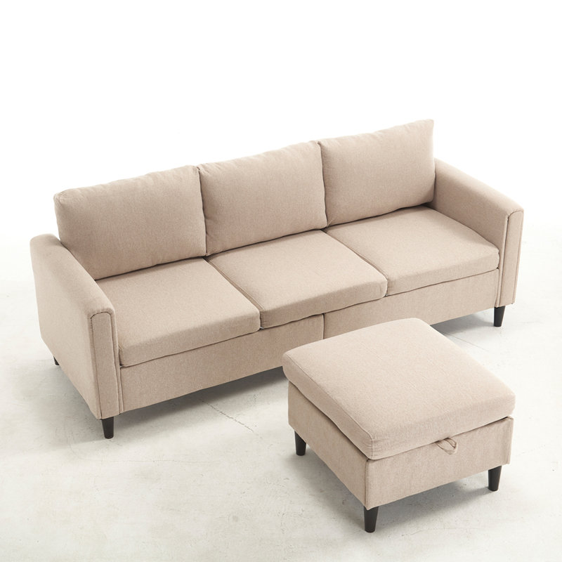 Small Sofa 3 Seats Sofas with Storage Chaise , L-Shaped Couch for Apartment, Compact Spaces, Beige Velvet
