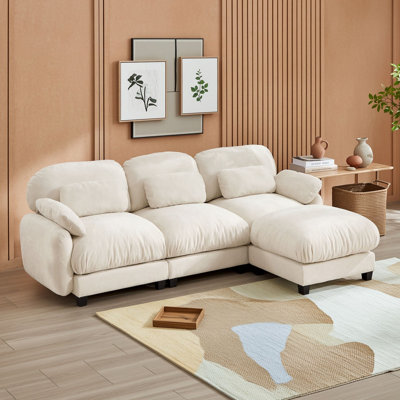 Canapé modulaire moderne en chenille avec pouf amovible, coussins lombaires, coussins en mousse haute densité et assise profonde