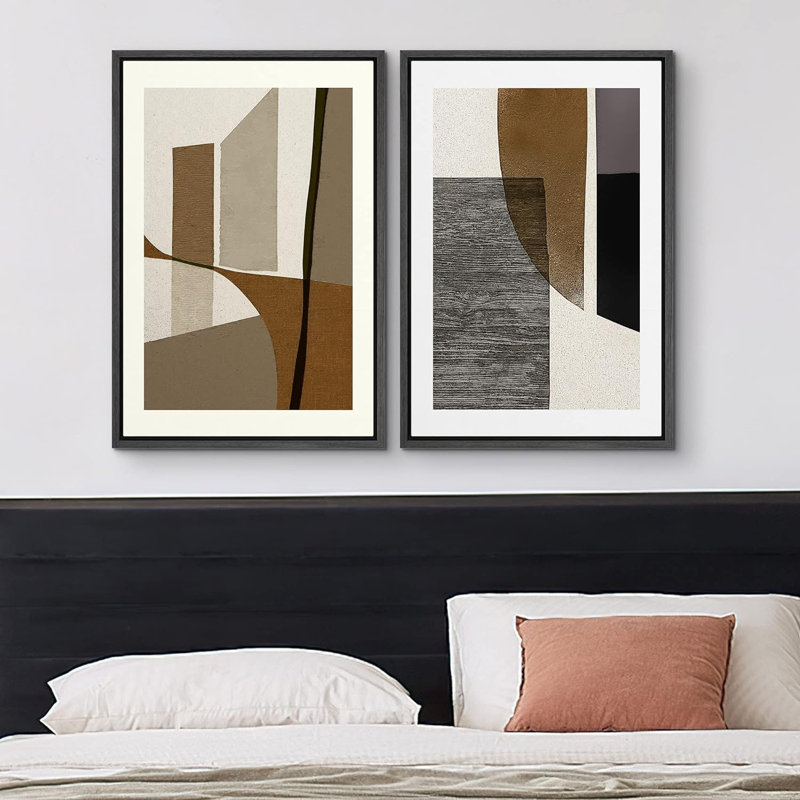 Collage de style rétro Mid-Century Polygone, impression sur toile, 2 pièces, Noir, H 24 po x l 32 po x P 1,5 po