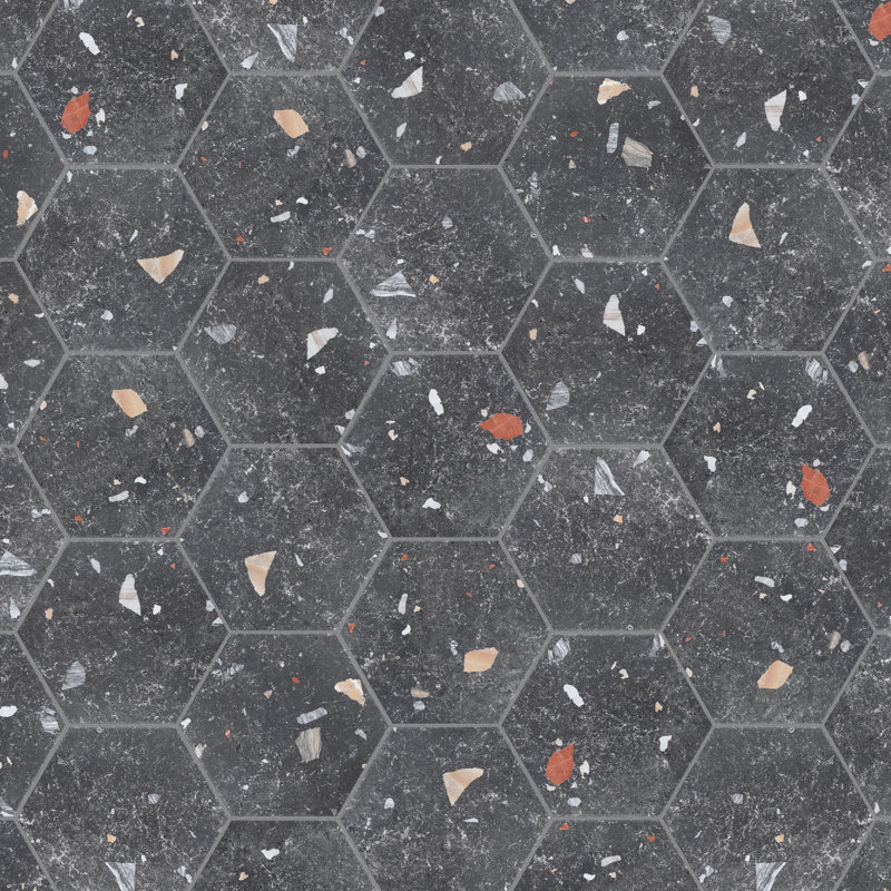 Sonar Hex 9" x 10" Porcelain Stone Look Wall & Floor Tile, Black