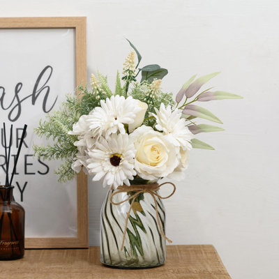 Fleurs artificielles de marguerite artificielle avec vase, fleurs en soie artificielle pour décorations de bureau personnel
