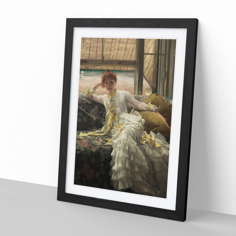 Lady at the Seaside by James Tissot - Picture Frame Painting, 36cm H x 27cm W x 2cm D, Black Framed