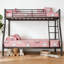 Lit superposé simple au-dessus d'un lit simple en métal avec échelle, cadre robuste noir pour la chambre à coucher