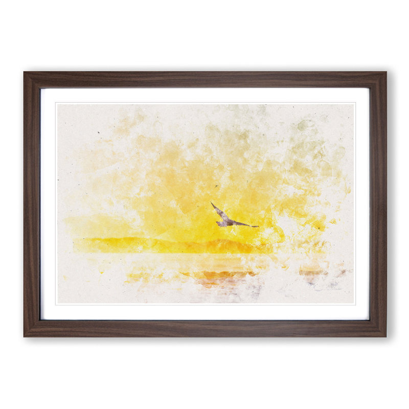 Seagull Flying over The Beach - Picture Frame Painting Print, Walnut Framed Framed, 33cm H x 45cm W x 2cm D