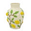 Vase en céramique blanche 9 x 9 x 12,5 po avec des accents de citron jaune vif