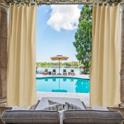 Outdoor Privacy Waterproof Fabric Mildew Resistant Tab Top Window Curtain 50" W X 120" L Beige