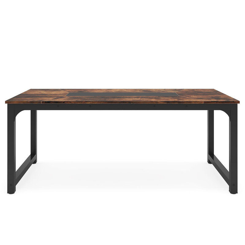 71" Industrial Dining Table For 6–8 People, Rustic Rectangular Kitchen & Dining Room Table With Heavy-Duty Metal Frame, Workstation Or Game Night – Rustic Brown & Black