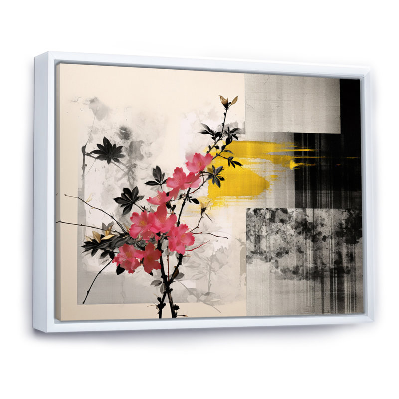 Asian Art Sumi Blossom III, reproduction d'art sur toile, H 34 po x l 44 po x P 1,5 po, Cadre flottant blanc