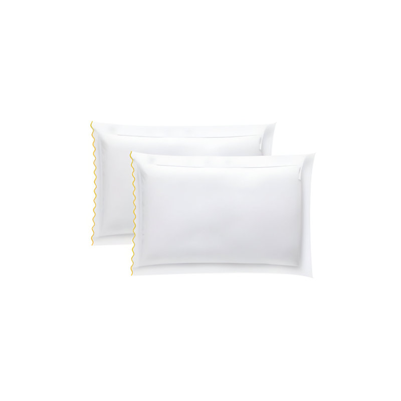 400TC Small Scallop Embroidery Cotton Pillowcases (Set Of 2), White/Gold