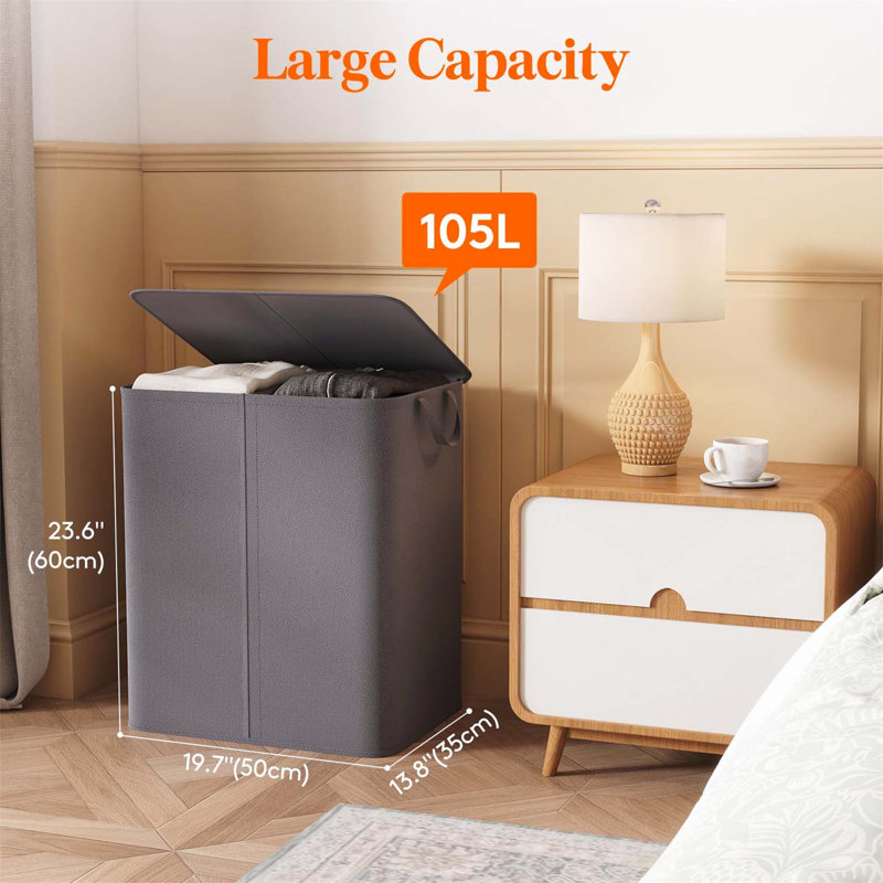 Bhargava Fabric Laundry Hamper with Handles, Grey, 60 x 50 x 35
