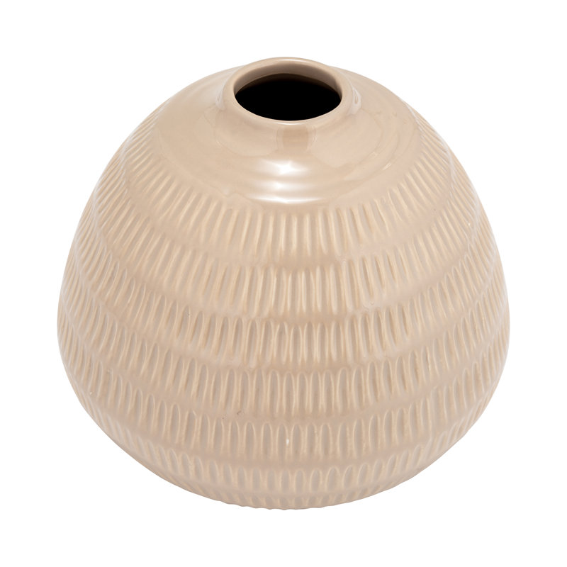 Vase de table en céramique Evelia, H 6 po x l 6 po x P 6 po, Rayé crème irlandaise