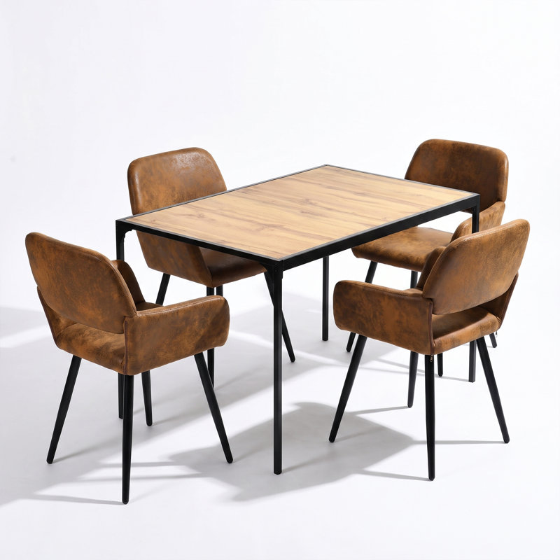 5-Pieces Dining Table Set for 4, Swivel Upholstered Chairs with Rectangular Table for Kitchen Dining Room Space Saving, Brown