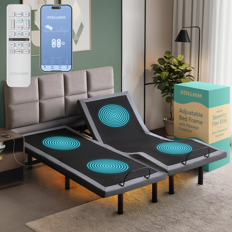 Pulteney Adjustable Beds with Massage, USB Ports, Remote, No Mattress Included, King