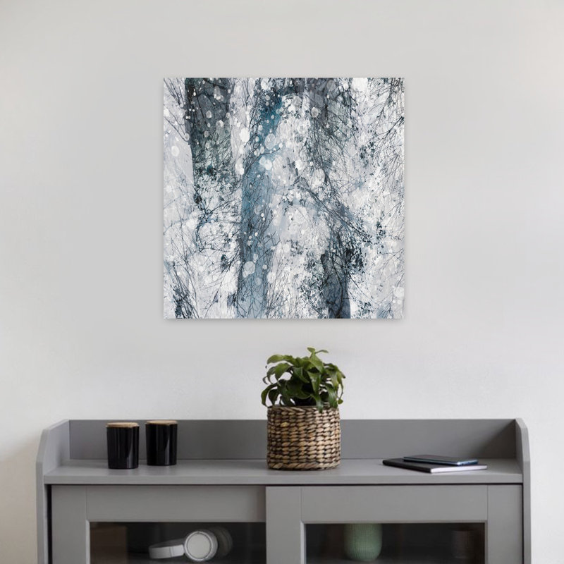 Fantaisie dans la neige, art mural contemporain abstrait, H 18 po x l 18 po