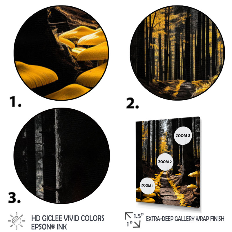 Sentier de forêt jaune et noir II - paysage et art mural, salon, Toile tendue, H 32 po x l 24 po x P 1 po