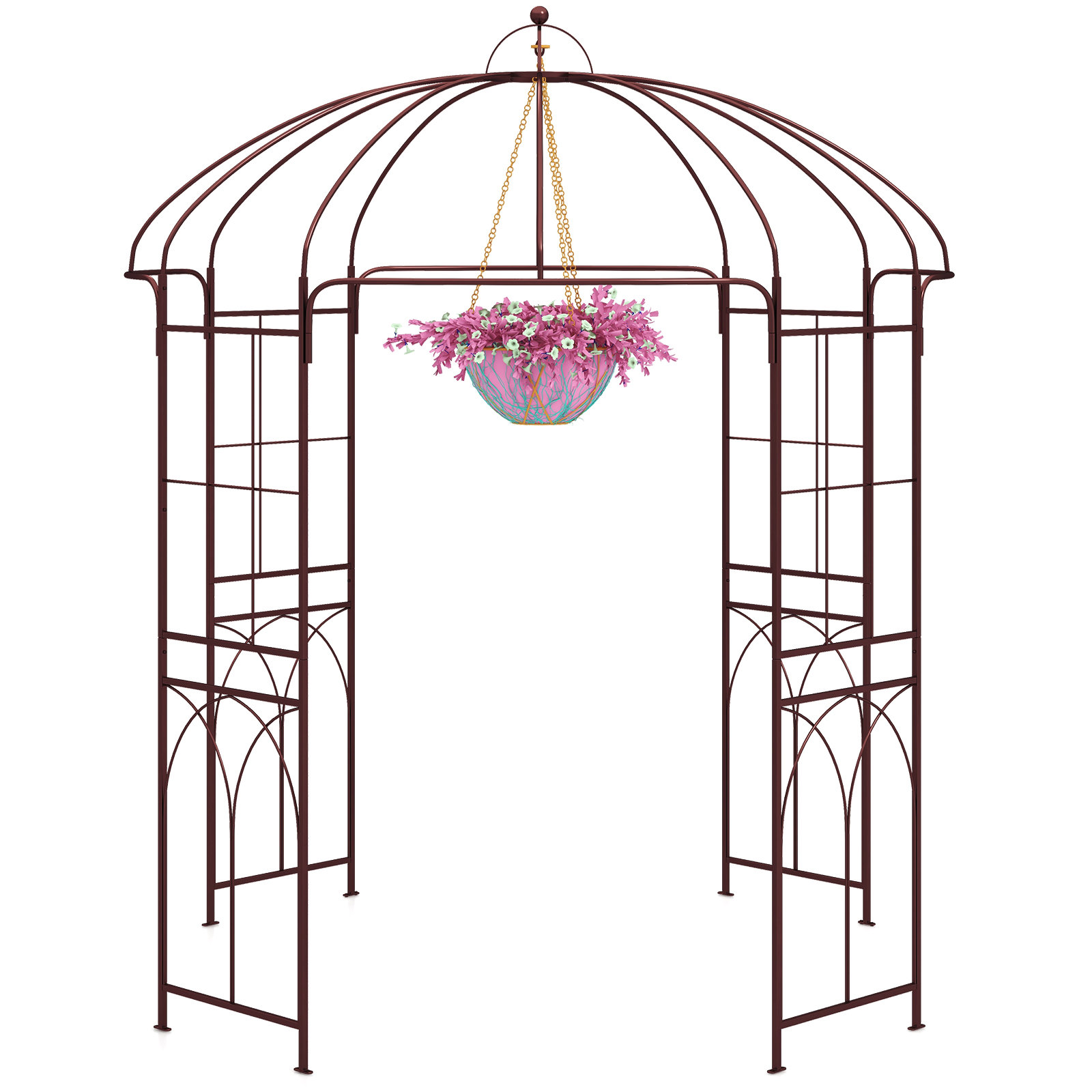 HAPPYGRILL Garten-Tonnelle In Vogelkäfig-Form – 2,1x2,4 M, Metall Mit Rankgitter, Für Kletterpflanzen & Hochzeitsdeko
